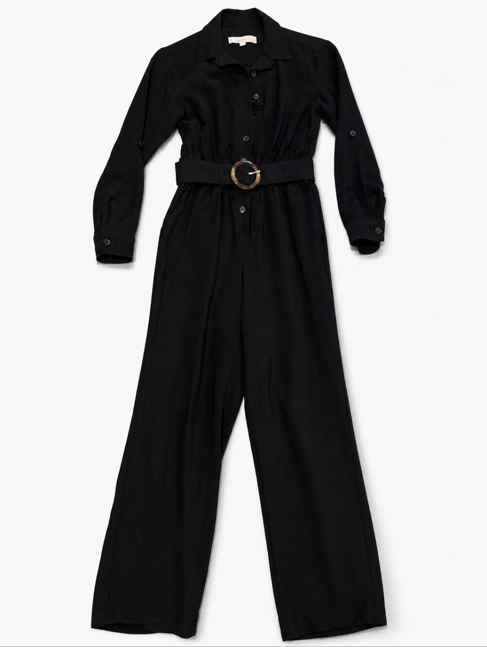 LOFT Petite Black Belted Jumpsuit Button Front Size 00P